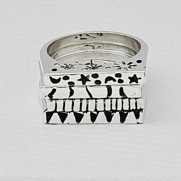 Silpada Super Rare Sterling Silver Oxidized Etched Quad Stacking Rings Set XR155